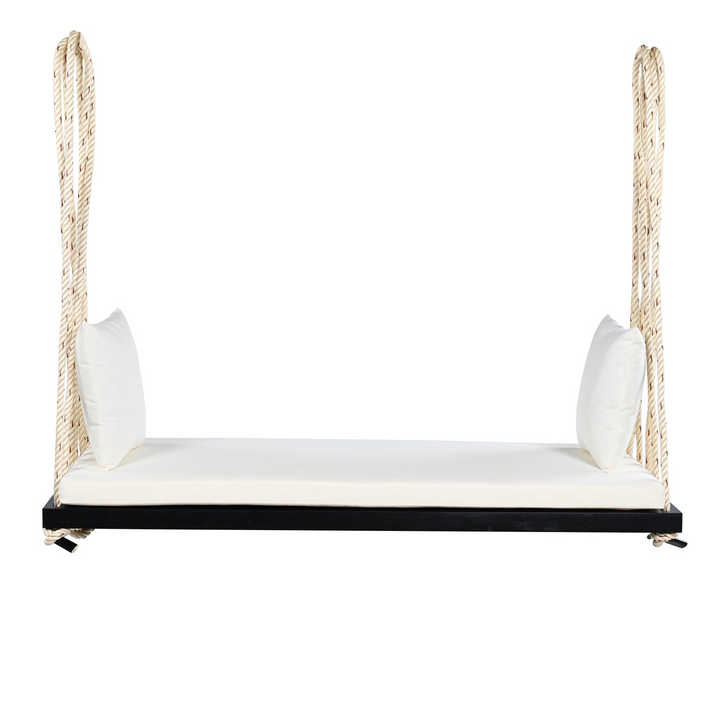 Buy farmhouse furniture Patio Wooden Swing Chair Hanging Porch Swing Bench with Cushion &amp; Pillows - Modern Cottage Farmhouse Furniture