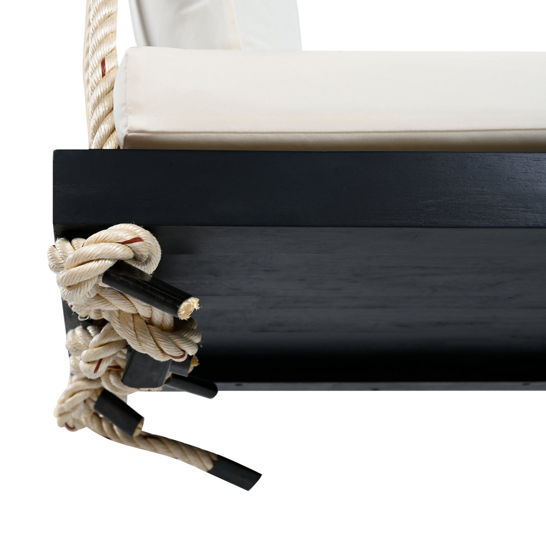 Buy farmhouse furniture Patio Wooden Swing Chair Hanging Porch Swing Bench with Cushion &amp; Pillows - Modern Cottage Farmhouse Furniture