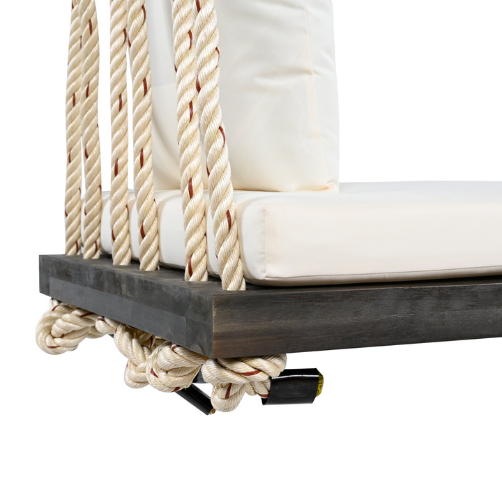 Buy farmhouse furniture Patio Wooden Swing Chair Hanging Porch Swing Bench with Cushion &amp; Pillows - Modern Cottage Farmhouse Furniture