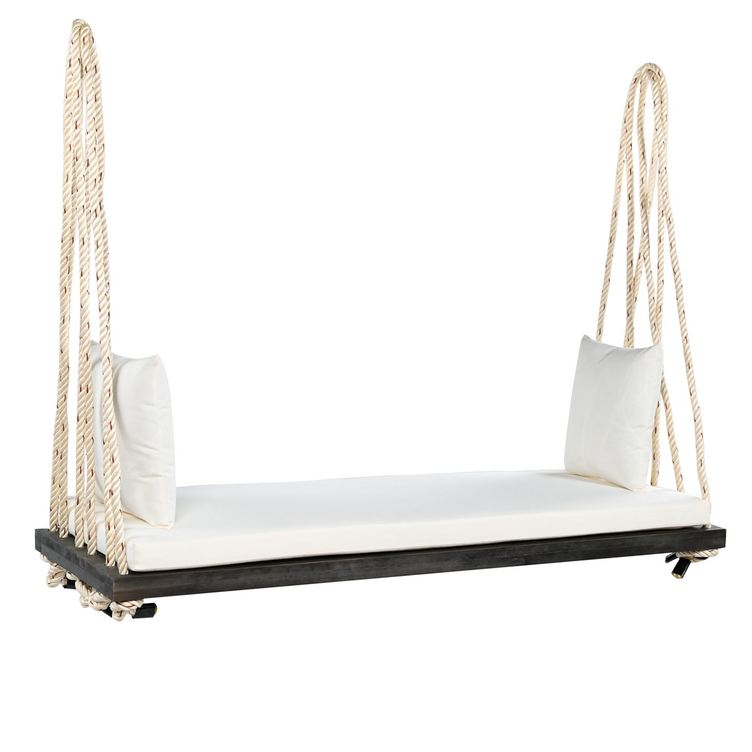 Buy farmhouse furniture Patio Wooden Swing Chair Hanging Porch Swing Bench with Cushion &amp; Pillows - Modern Cottage Farmhouse Furniture