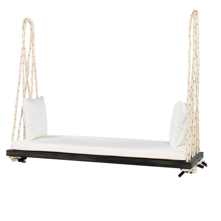 Buy farmhouse furniture Patio Wooden Swing Chair Hanging Porch Swing Bench with Cushion &amp; Pillows - Modern Cottage Farmhouse Furniture