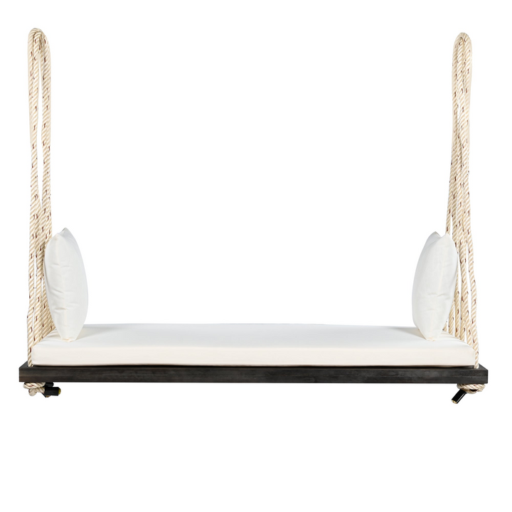Buy farmhouse furniture Patio Wooden Swing Chair Hanging Porch Swing Bench with Cushion &amp; Pillows - Modern Cottage Farmhouse Furniture