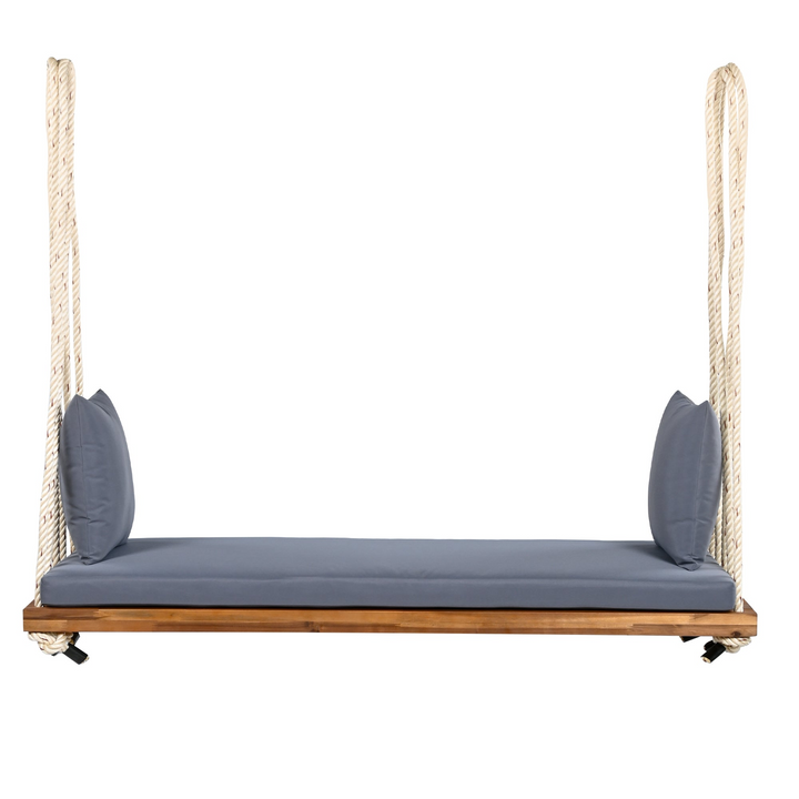 Buy farmhouse furniture Patio Wooden Swing Chair Hanging Porch Swing Bench with Cushion &amp; Pillows - Modern Cottage Farmhouse Furniture