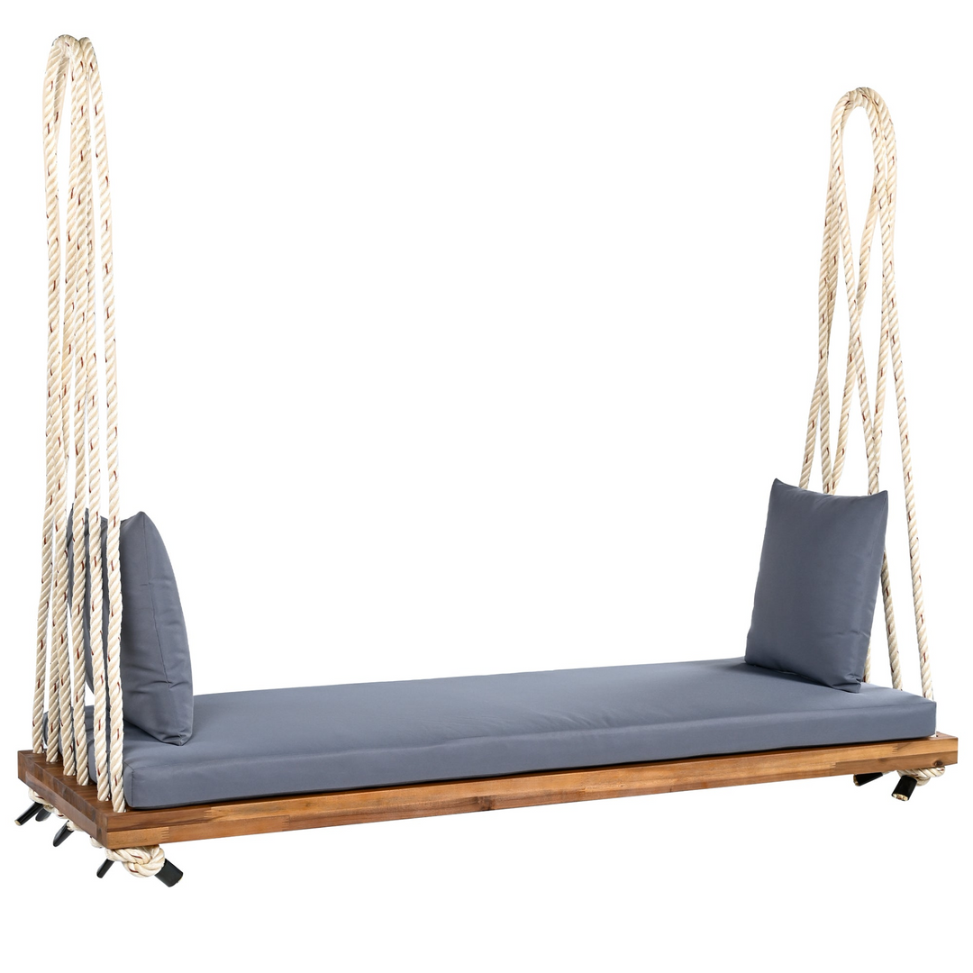 Buy farmhouse furniture Patio Wooden Swing Chair Hanging Porch Swing Bench with Cushion &amp; Pillows - Modern Cottage Farmhouse Furniture
