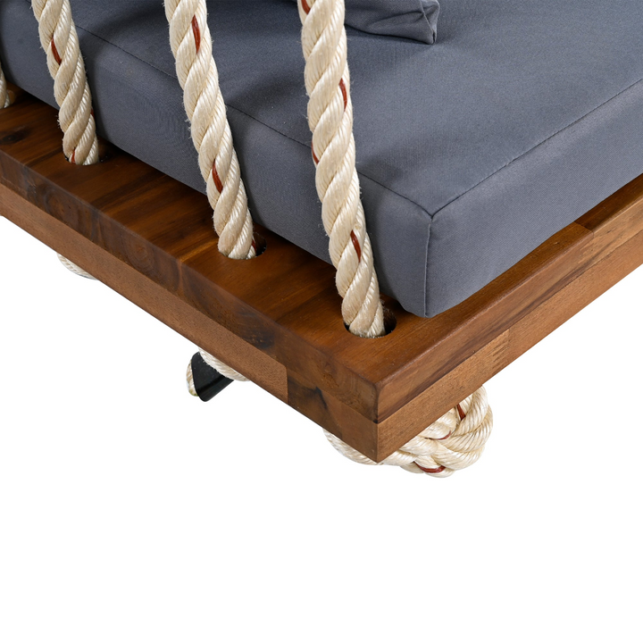 Buy farmhouse furniture Patio Wooden Swing Chair Hanging Porch Swing Bench with Cushion &amp; Pillows - Modern Cottage Farmhouse Furniture
