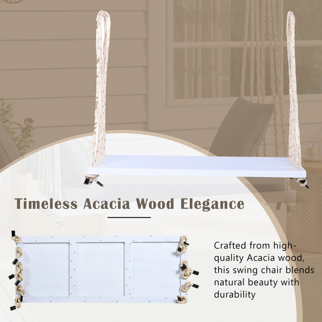 Buy farmhouse furniture Patio Wooden Swing Chair Hanging Porch Swing Bench with Cushion &amp; Pillows - Modern Cottage Farmhouse Furniture