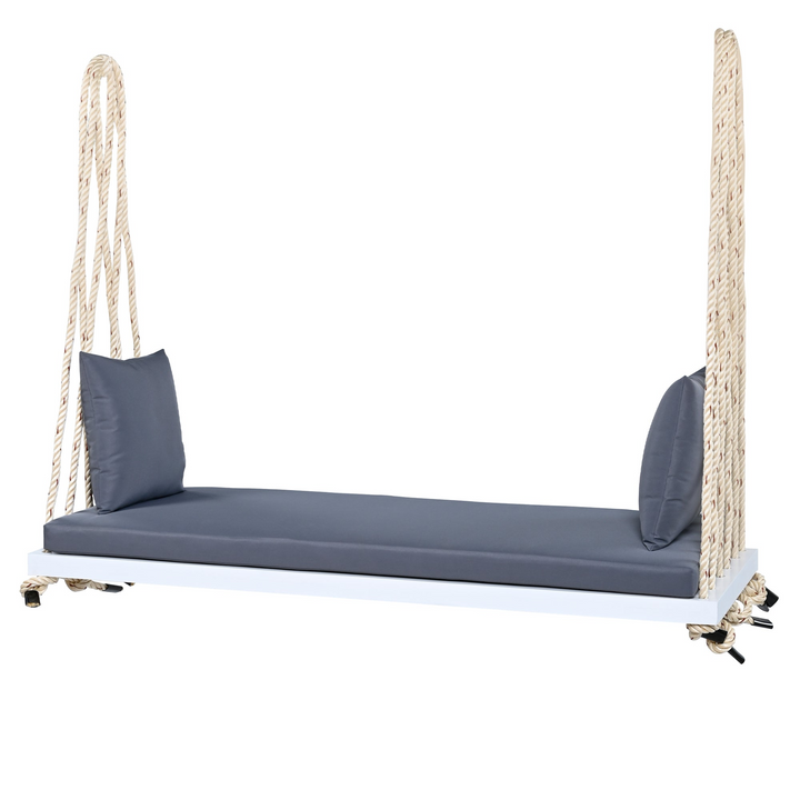 Buy farmhouse furniture Patio Wooden Swing Chair Hanging Porch Swing Bench with Cushion &amp; Pillows - Modern Cottage Farmhouse Furniture