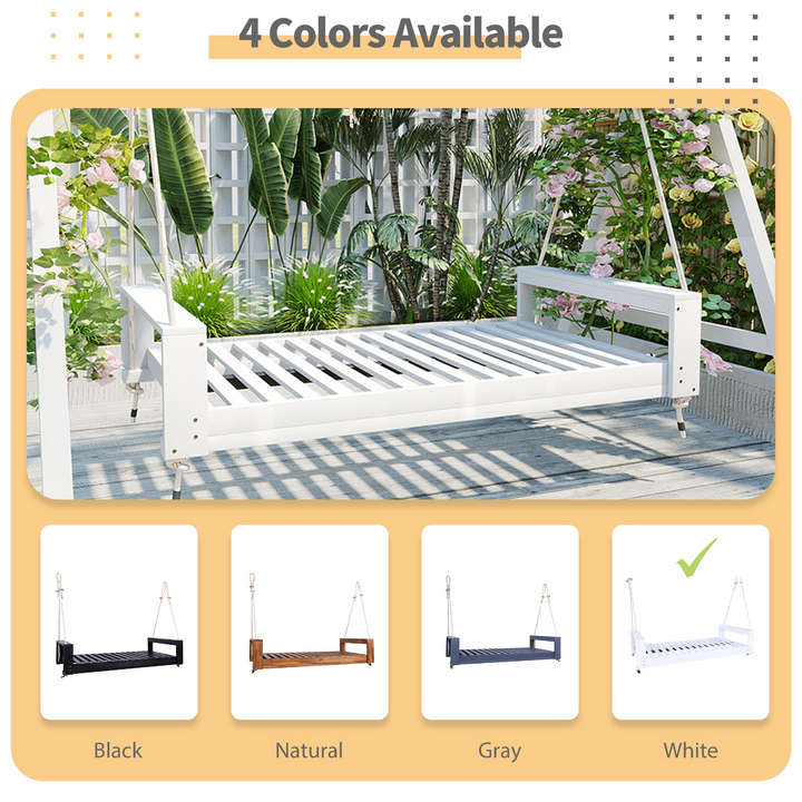 Buy farmhouse furniture Twin Size Porch Swing Bed - Premium Acacia Wood Frame with Durable Hemp Ropes for Backyard Relaxation - Modern Cottage Farmhouse Furniture