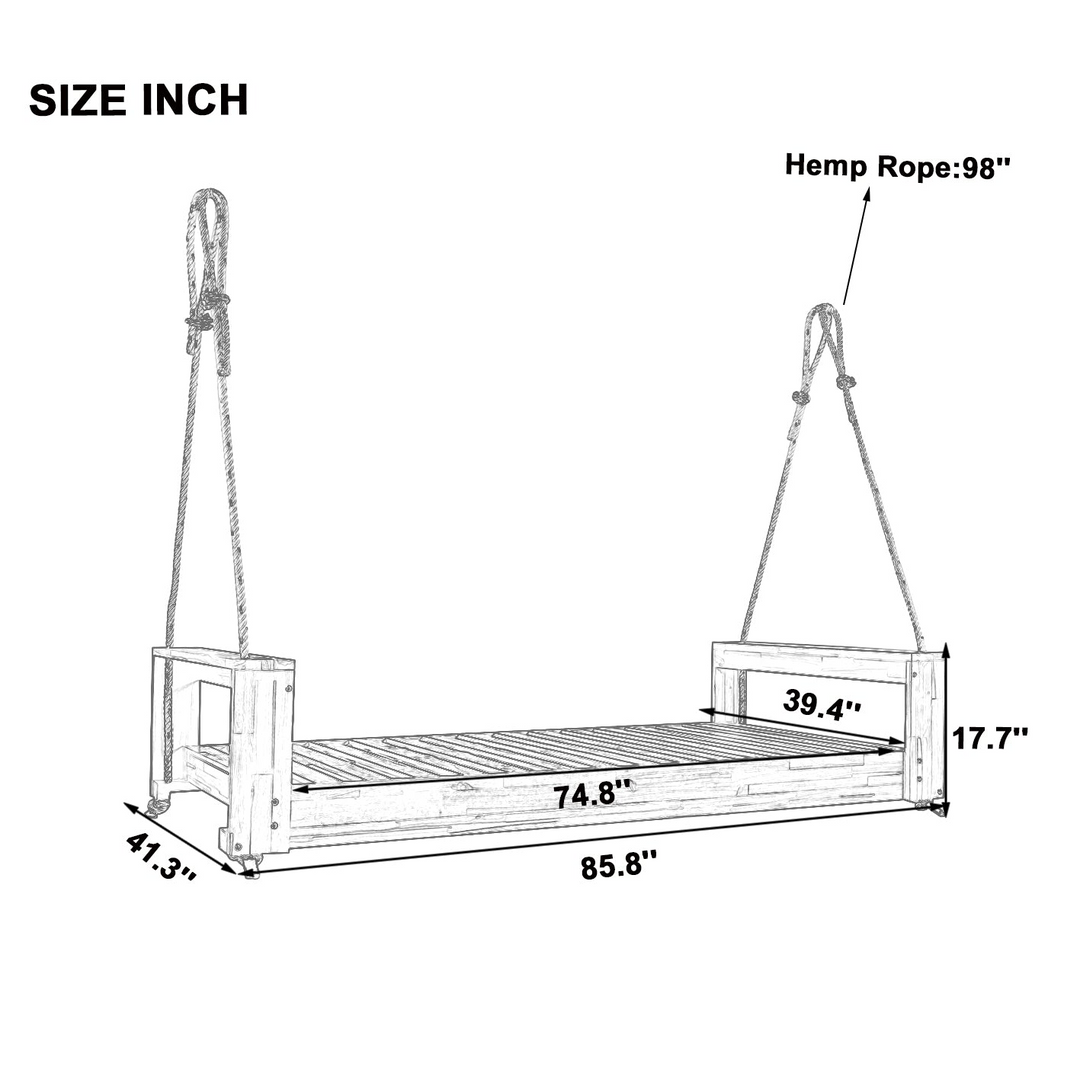 Buy farmhouse furniture Twin Size Porch Swing Bed - Premium Acacia Wood Frame with Durable Hemp Ropes for Backyard Relaxation - Modern Cottage Farmhouse Furniture