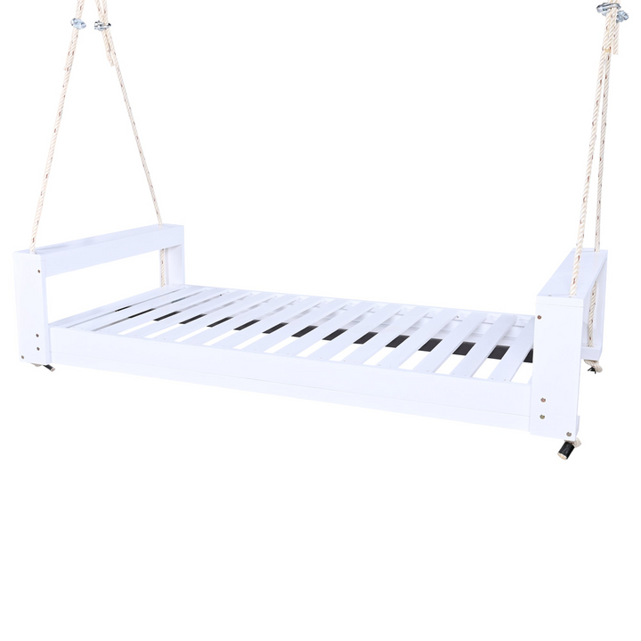 Buy farmhouse furniture Twin Size Porch Swing Bed - Premium Acacia Wood Frame with Durable Hemp Ropes for Backyard Relaxation - Modern Cottage Farmhouse Furniture