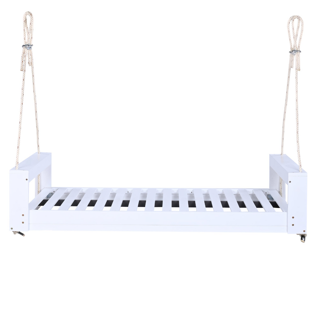 Buy farmhouse furniture Twin Size Porch Swing Bed - Premium Acacia Wood Frame with Durable Hemp Ropes for Backyard Relaxation - Modern Cottage Farmhouse Furniture