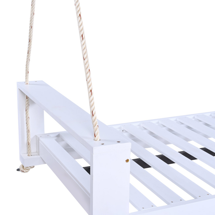 Buy farmhouse furniture Twin Size Porch Swing Bed - Premium Acacia Wood Frame with Durable Hemp Ropes for Backyard Relaxation - Modern Cottage Farmhouse Furniture