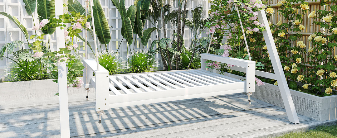 Buy farmhouse furniture Twin Size Porch Swing Bed - Premium Acacia Wood Frame with Durable Hemp Ropes for Backyard Relaxation - Modern Cottage Farmhouse Furniture