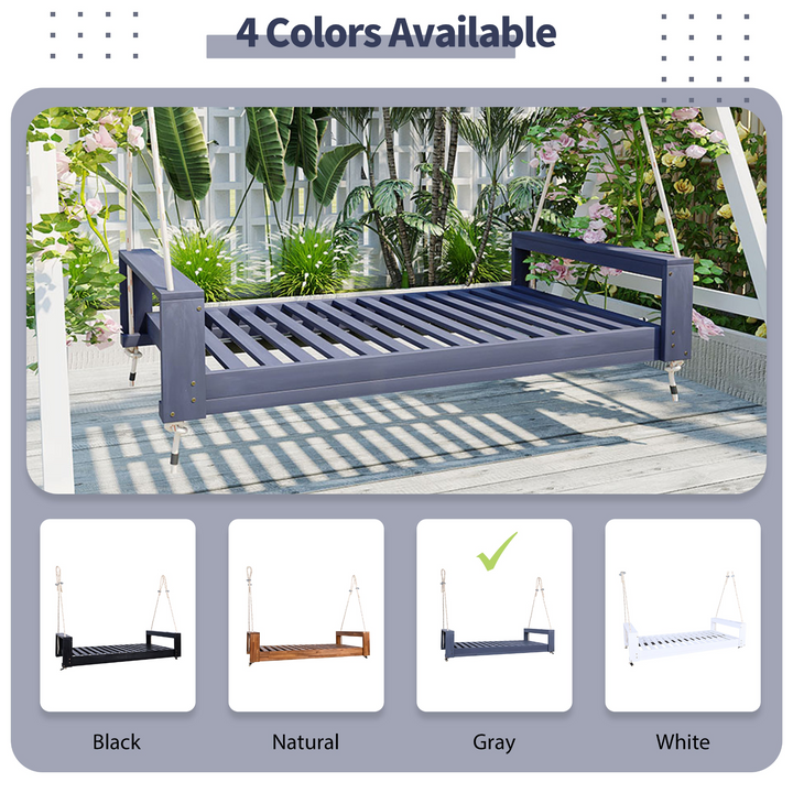 Buy farmhouse furniture Twin Size Porch Swing Bed - Premium Acacia Wood Frame with Durable Hemp Ropes for Backyard Relaxation - Modern Cottage Farmhouse Furniture