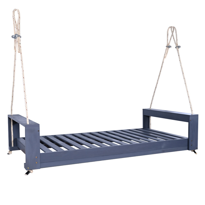 Buy farmhouse furniture Twin Size Porch Swing Bed - Premium Acacia Wood Frame with Durable Hemp Ropes for Backyard Relaxation - Modern Cottage Farmhouse Furniture