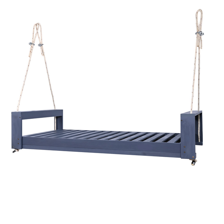 Buy farmhouse furniture Twin Size Porch Swing Bed - Premium Acacia Wood Frame with Durable Hemp Ropes for Backyard Relaxation - Modern Cottage Farmhouse Furniture