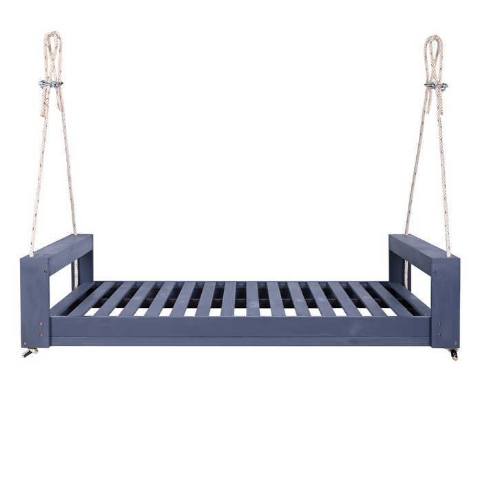 Buy farmhouse furniture Twin Size Porch Swing Bed - Premium Acacia Wood Frame with Durable Hemp Ropes for Backyard Relaxation - Modern Cottage Farmhouse Furniture
