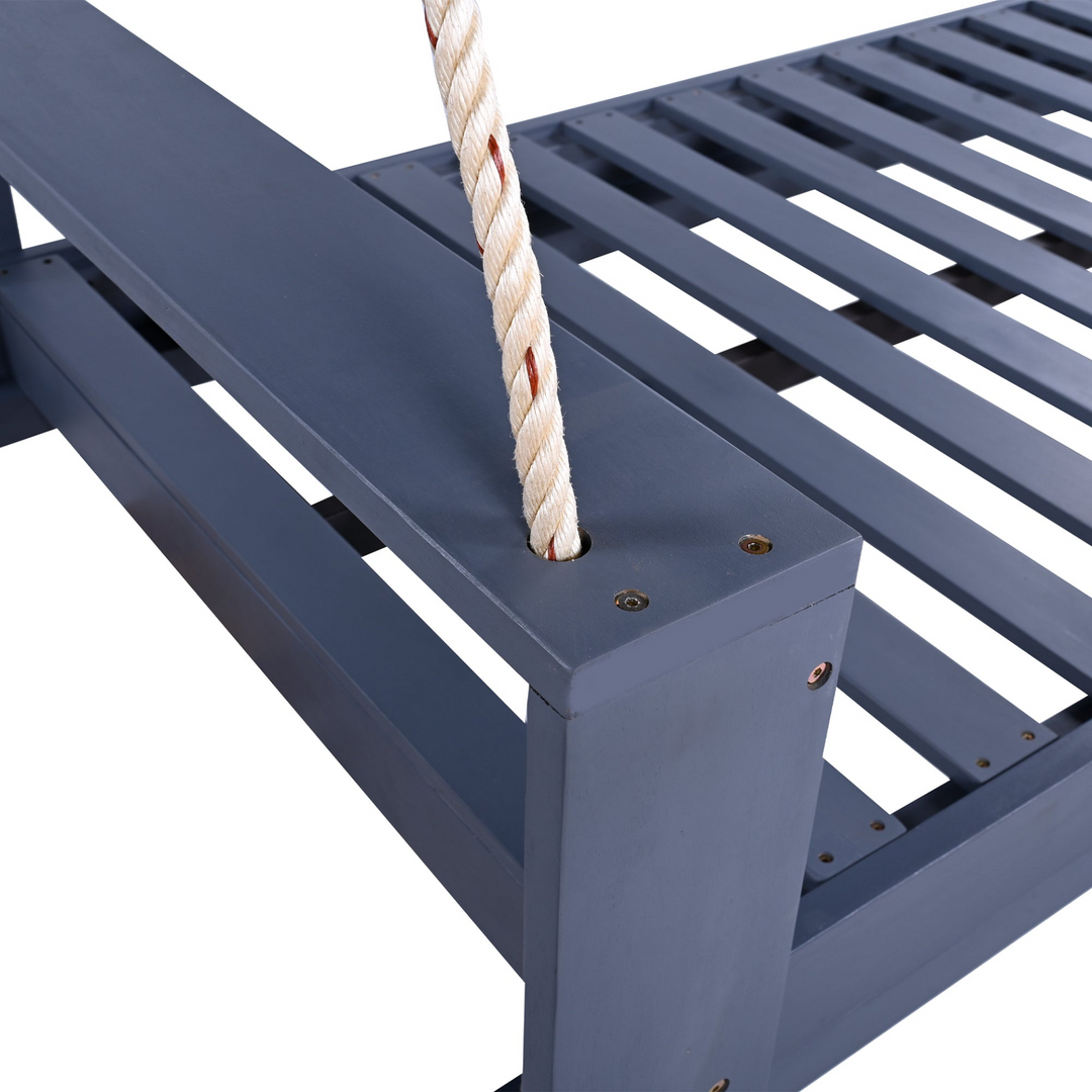 Buy farmhouse furniture Twin Size Porch Swing Bed - Premium Acacia Wood Frame with Durable Hemp Ropes for Backyard Relaxation - Modern Cottage Farmhouse Furniture