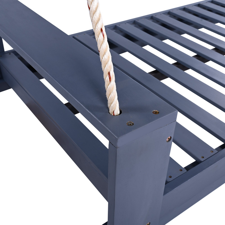 Buy farmhouse furniture Twin Size Porch Swing Bed - Premium Acacia Wood Frame with Durable Hemp Ropes for Backyard Relaxation - Modern Cottage Farmhouse Furniture