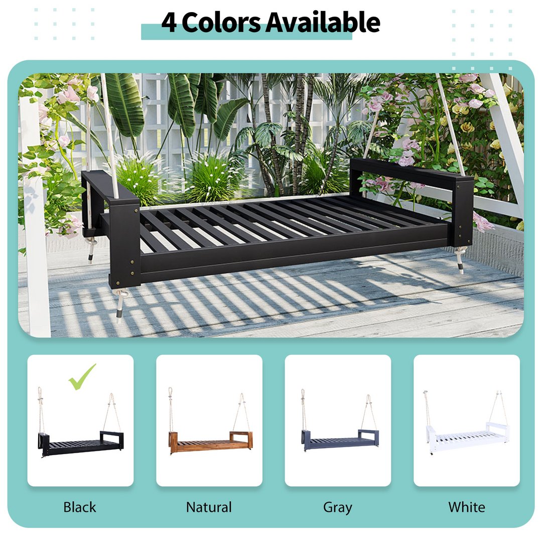 Buy farmhouse furniture Twin Size Porch Swing Bed - Premium Acacia Wood Frame with Durable Hemp Ropes for Backyard Relaxation - Modern Cottage Farmhouse Furniture