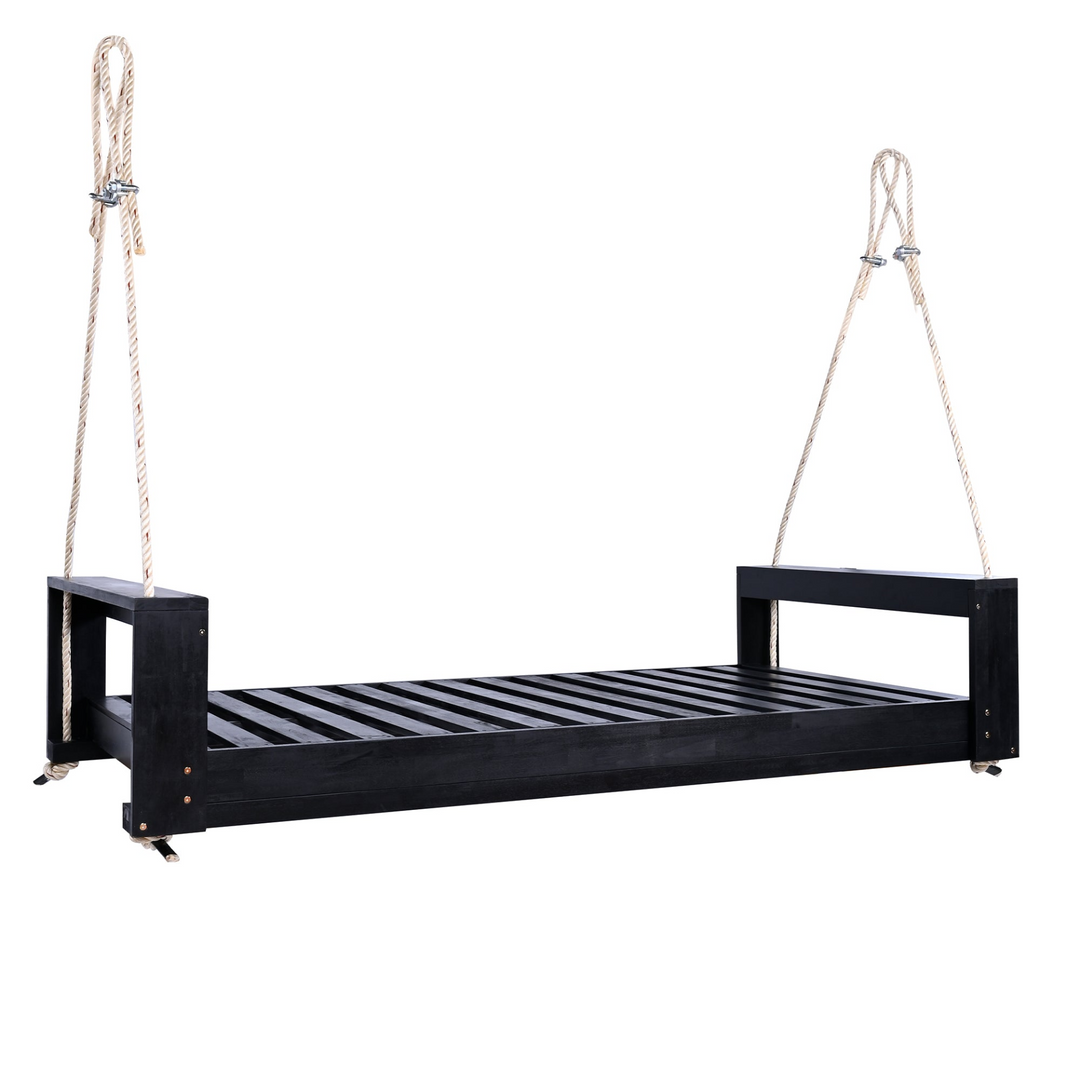 Buy farmhouse furniture Twin Size Porch Swing Bed - Premium Acacia Wood Frame with Durable Hemp Ropes for Backyard Relaxation - Modern Cottage Farmhouse Furniture