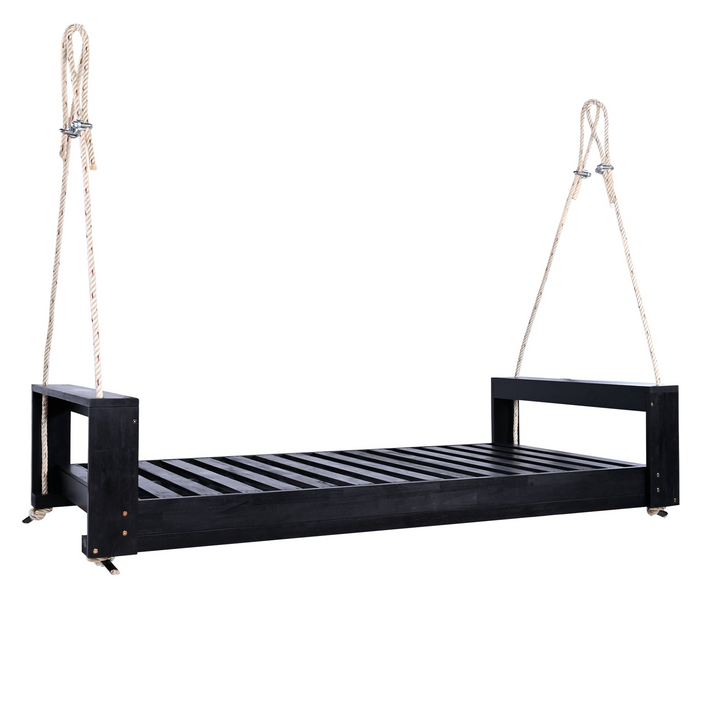 Buy farmhouse furniture Twin Size Porch Swing Bed - Premium Acacia Wood Frame with Durable Hemp Ropes for Backyard Relaxation - Modern Cottage Farmhouse Furniture