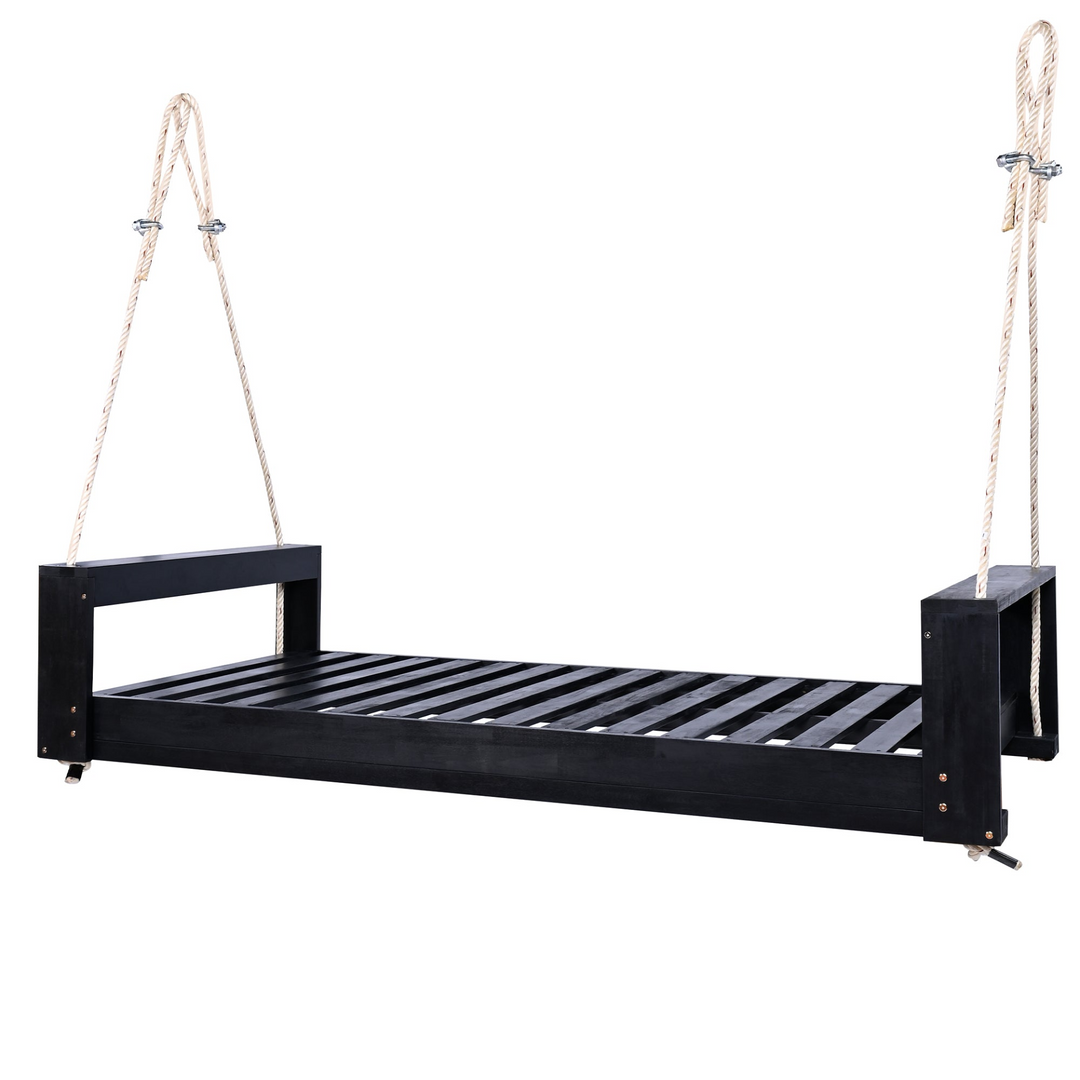 Buy farmhouse furniture Twin Size Porch Swing Bed - Premium Acacia Wood Frame with Durable Hemp Ropes for Backyard Relaxation - Modern Cottage Farmhouse Furniture