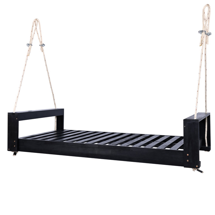 Buy farmhouse furniture Twin Size Porch Swing Bed - Premium Acacia Wood Frame with Durable Hemp Ropes for Backyard Relaxation - Modern Cottage Farmhouse Furniture
