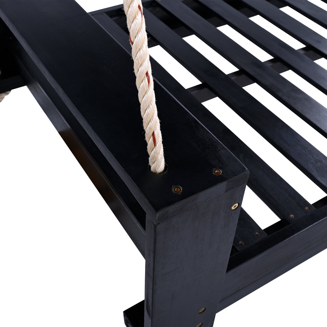 Buy farmhouse furniture Twin Size Porch Swing Bed - Premium Acacia Wood Frame with Durable Hemp Ropes for Backyard Relaxation - Modern Cottage Farmhouse Furniture
