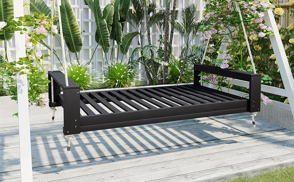 Buy farmhouse furniture Twin Size Porch Swing Bed - Premium Acacia Wood Frame with Durable Hemp Ropes for Backyard Relaxation - Modern Cottage Farmhouse Furniture