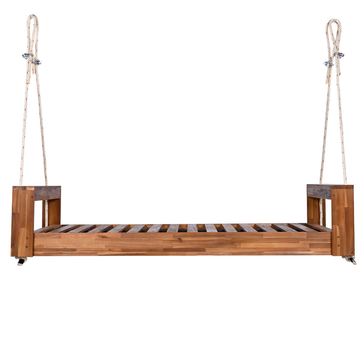 Buy farmhouse furniture Twin Size Porch Swing Bed - Premium Acacia Wood Frame with Durable Hemp Ropes for Backyard Relaxation - Modern Cottage Farmhouse Furniture