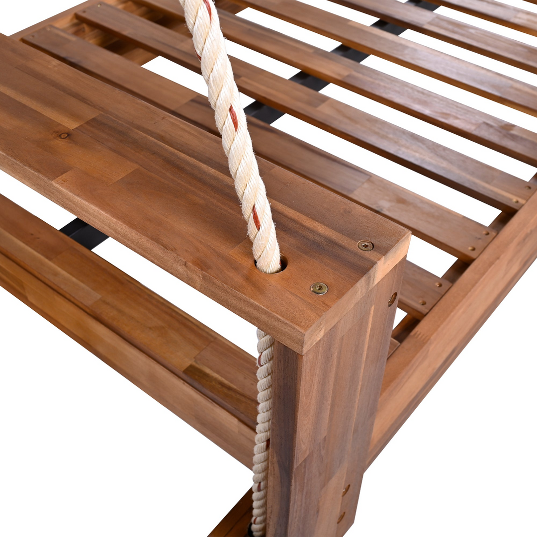 Buy farmhouse furniture Twin Size Porch Swing Bed - Premium Acacia Wood Frame with Durable Hemp Ropes for Backyard Relaxation - Modern Cottage Farmhouse Furniture