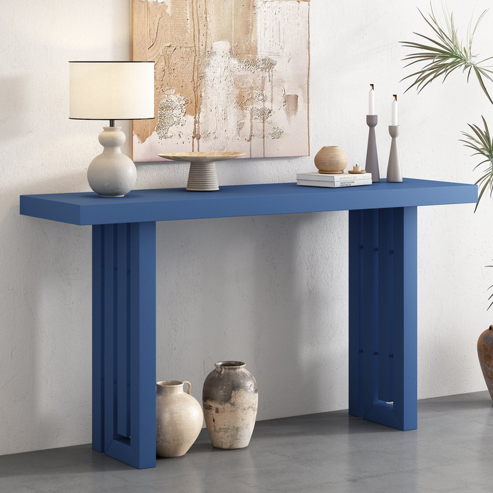 Buy farmhouse furniture Modern Oak Veneer Console Foyer Table with Distinctive Sculpted Side Shapes - Perfect for Entryway or Living Room - Modern Cottage Farmhouse Furniture