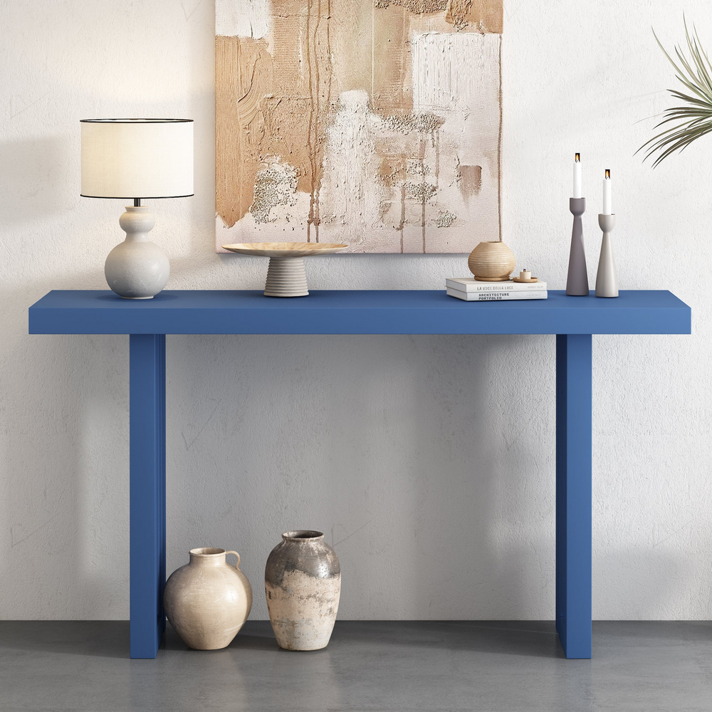 Buy farmhouse furniture Modern Oak Veneer Console Foyer Table with Distinctive Sculpted Side Shapes - Perfect for Entryway or Living Room - Modern Cottage Farmhouse Furniture