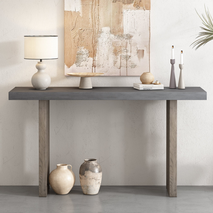 Buy farmhouse furniture Modern Oak Veneer Console Foyer Table with Distinctive Sculpted Side Shapes - Perfect for Entryway or Living Room - Modern Cottage Farmhouse Furniture