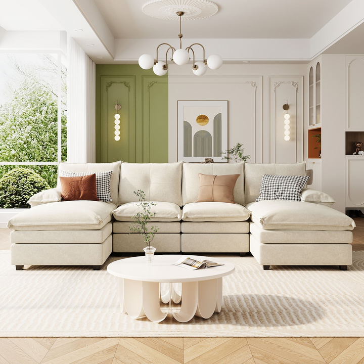 Buy farmhouse furniture U-Shaped Chenille Sectional Sofa with Adjustable Armrest and Pillows for Living Rooms, Offices - Modern Cottage Farmhouse Furniture