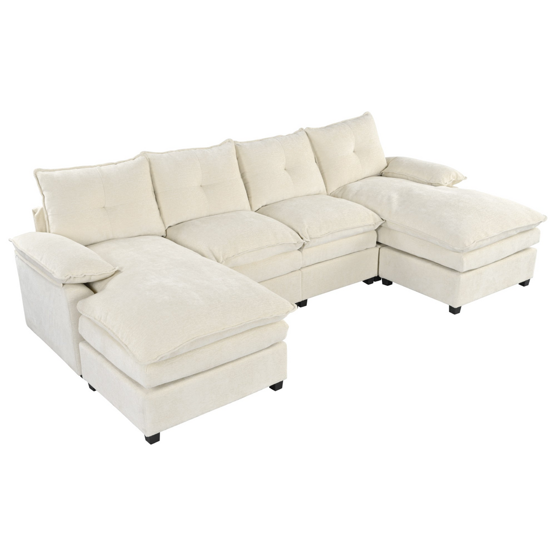 Buy farmhouse furniture U-Shaped Chenille Sectional Sofa with Adjustable Armrest and Pillows for Living Rooms, Offices - Modern Cottage Farmhouse Furniture