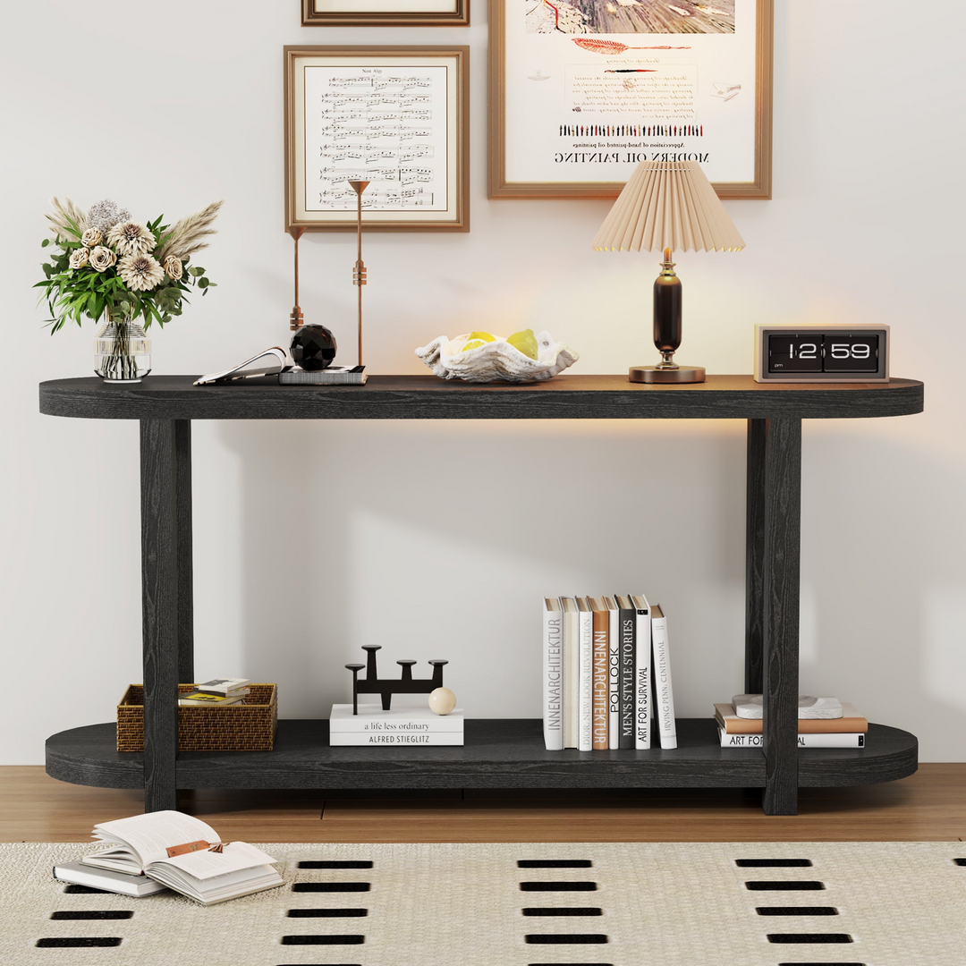 Buy farmhouse furniture Modern Minimalist Ash Veneer Entryway Table with Streamlined Desktop Design – Elegant Oval Top, Sturdy Storage Shelf, Easy Assembly - Modern Cottage Farmhouse Furniture