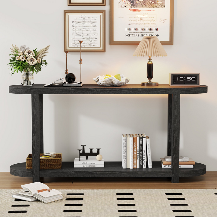 Buy farmhouse furniture Modern Minimalist Ash Veneer Entryway Table with Streamlined Desktop Design – Elegant Oval Top, Sturdy Storage Shelf, Easy Assembly - Modern Cottage Farmhouse Furniture