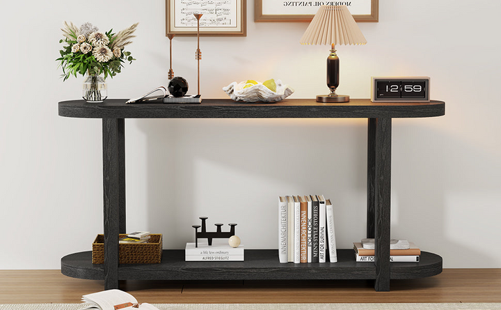 Buy farmhouse furniture Modern Minimalist Ash Veneer Entryway Table with Streamlined Desktop Design – Elegant Oval Top, Sturdy Storage Shelf, Easy Assembly - Modern Cottage Farmhouse Furniture