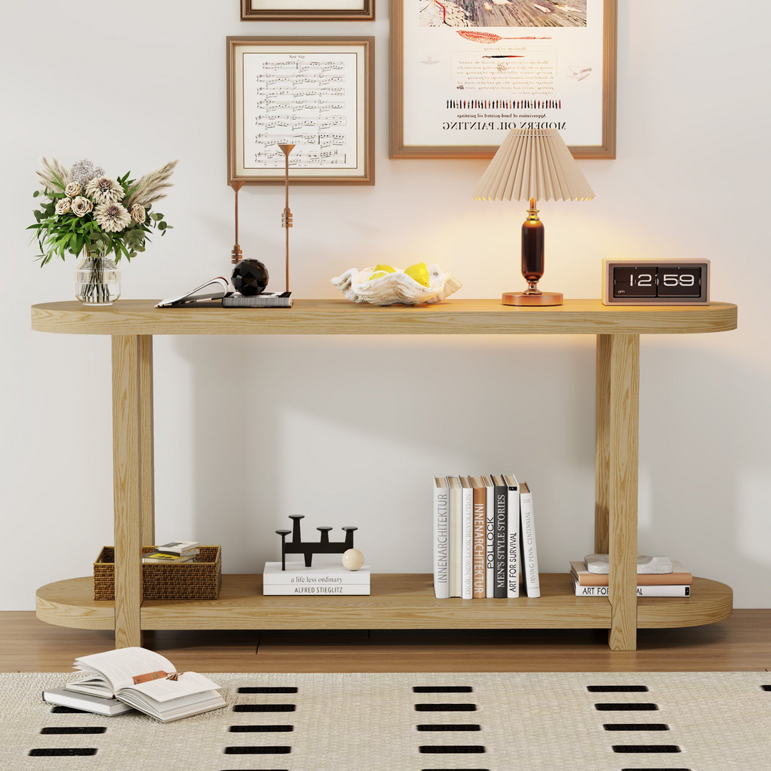 Buy farmhouse furniture Modern Minimalist Ash Veneer Entryway Table with Streamlined Desktop Design – Elegant Oval Top, Sturdy Storage Shelf, Easy Assembly - Modern Cottage Farmhouse Furniture