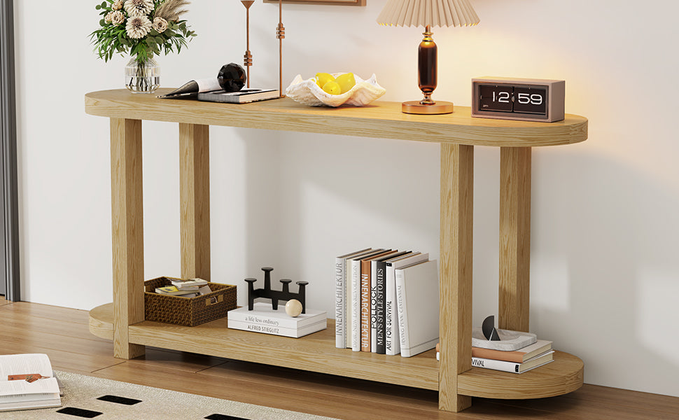 Buy farmhouse furniture Modern Minimalist Ash Veneer Entryway Table with Streamlined Desktop Design – Elegant Oval Top, Sturdy Storage Shelf, Easy Assembly - Modern Cottage Farmhouse Furniture