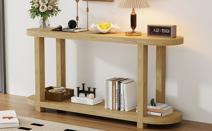Buy farmhouse furniture Modern Minimalist Ash Veneer Entryway Table with Streamlined Desktop Design – Elegant Oval Top, Sturdy Storage Shelf, Easy Assembly - Modern Cottage Farmhouse Furniture