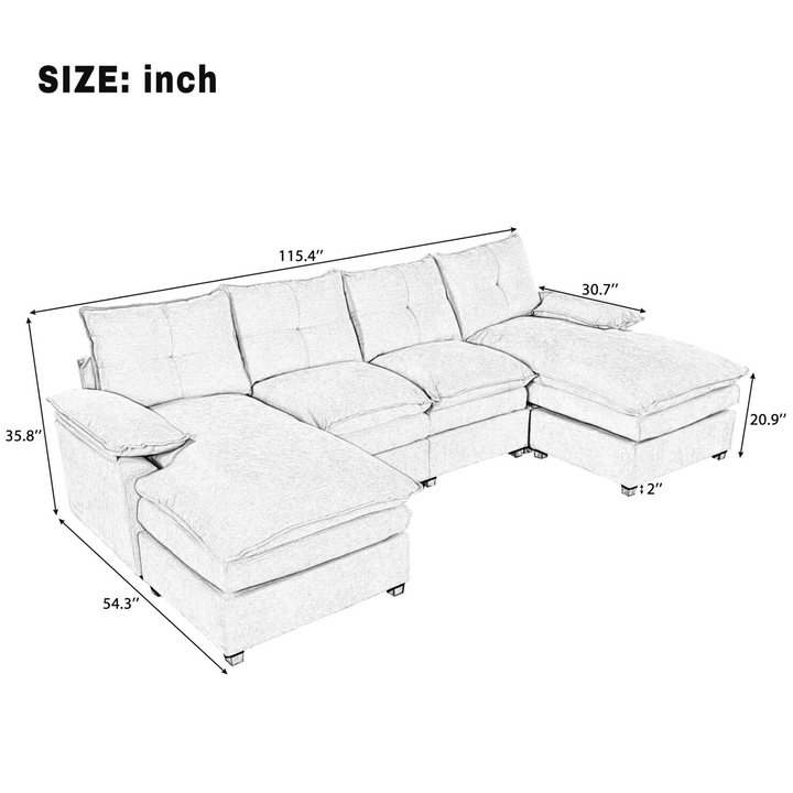 Buy farmhouse furniture U-Shaped Chenille Sectional Sofa with Adjustable Armrest and Pillows for Living Rooms, Offices - Modern Cottage Farmhouse Furniture