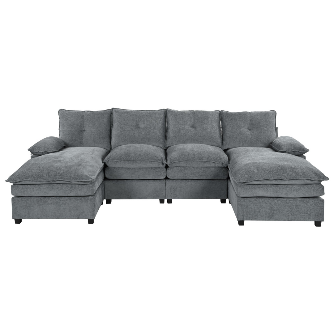 Buy farmhouse furniture U-Shaped Chenille Sectional Sofa with Adjustable Armrest and Pillows for Living Rooms, Offices - Modern Cottage Farmhouse Furniture