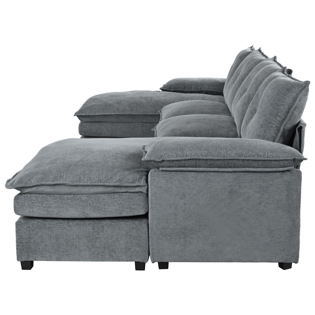 Buy farmhouse furniture U-Shaped Chenille Sectional Sofa with Adjustable Armrest and Pillows for Living Rooms, Offices - Modern Cottage Farmhouse Furniture