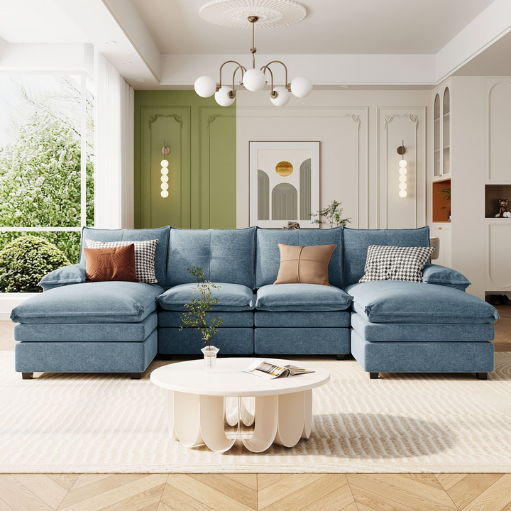 Buy farmhouse furniture U-Shaped Chenille Sectional Sofa with Adjustable Armrest and Pillows for Living Rooms, Offices - Modern Cottage Farmhouse Furniture