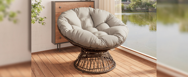 Buy farmhouse furniture Iron Frame Wicker Chair with Thick Cushion, Waterproof Cover - Modern Cottage Farmhouse Furniture