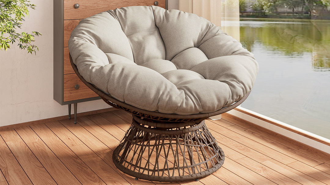 Buy farmhouse furniture Iron Frame Wicker Chair with Thick Cushion, Waterproof Cover - Modern Cottage Farmhouse Furniture