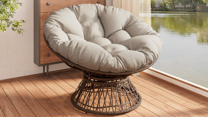 Buy farmhouse furniture Iron Frame Wicker Chair with Thick Cushion, Waterproof Cover - Modern Cottage Farmhouse Furniture